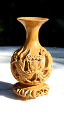 VTG Soapstone Jar Vase Decor Dragon Figures Chinese Rock 3D, Detachable Stand picture