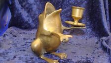 SOLID BRASS FROG CANDLE HOLDER  FIGURINE~5”x4”~ VGC ~ picture