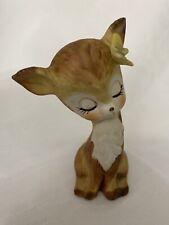 Vintage KELVIN Ceramic Bisque Deer Figurine Fawn  Butterfly Taiwan #902 picture