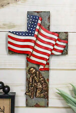 Patriotic Battlefield Kneeling Soldier In Prayer With American Flag Wall Cross picture