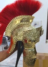 Roman full brass helmet with red plume Medieval Knight Brass with design helmet  picture