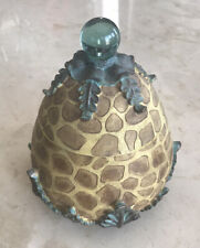 Giraffe Animal Print Lidded Jar Box Storage Glass Marble Handle Egg Shape picture