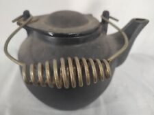 Vintage Cast Iron Teapot Tea Kettle Pot Swivel Lid Rustic Primitive Camping Fire picture