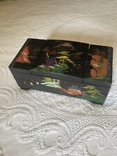 Rare Vintage Black Lacquer Hand Painted MUSIC JEWELRY BOX Mt Fuji JAPAN Works picture