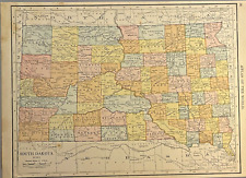 South Dakoa North Dakota Antique State Map Rand McNally Vintage 1914 picture