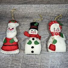 VTG Bucilla Felt Sequin Santa and Mr & Mrs Snowman Completed Christmas Ornaments picture
