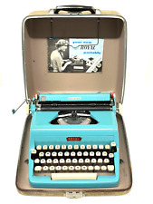 Vintage 1958 Royal Quiet De Luxe Portable Typewriter Blue w/ Case Nice Working picture
