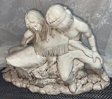 Vtg Ceramic Native American Indian Man Maiden Woman Sitting Southwest Decor picture