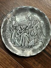 Vintage Wendell August Forge Jesus & Children Plate 4” Handmade Religious Image picture