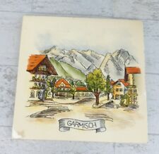 Sommer Garmisch Germany Hand Painted Tile  - Town Scene - Vintage picture