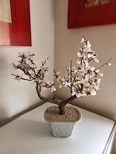Vintage Glass Bonsai Tree White  Flowers Asian Celadon 14