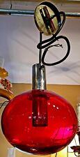 Vintage MCM Hand Blown Red Glass Globe Pendant Lamp, With Stainless Insert picture