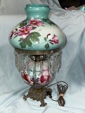 VINTAGE FLORAL GONE WITH THE WIND PARLOR TABLE LAMP WITH GLASS PRISMS IT  WORKS picture