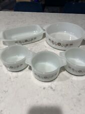Vintage 1950s Pyrex Brown Daisy Milk Glass Set Of 5 Dishes picture