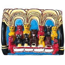 Vtg Diablos Last Supper Mexican Folk Art Demon Satan Diablitos Hand Carved Wood picture