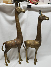 Vintage Pair Of Large Brass Giraffe Statues Sculptures 29