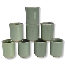 Vintage  Celadon Yunomi Chawan Tea Cups Ice Crackle Green Japanese Set Of (8) picture