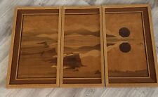 Vintage Pacific Marquetry Wood Inlay Canyon Scene, Signed 37”x23” In 3 Segments picture
