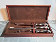 Vintage Cutco 3 Piece Carving Knives Set Cherry Wood Chest Items 1731 1732 1733 picture