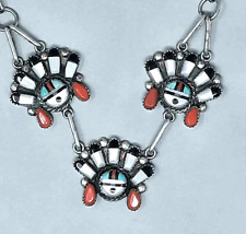 Zuni STERLING SILVER Sun Face Silver, Turquoise, Coral,  and MOP Inlay Necklace picture
