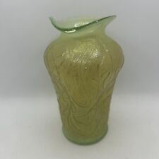 Beautiful Antique Stipple Dugan’s Green/Gold Pinched Vase 5.75” tall picture