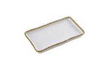 Pampa Bay Vanity Accessories with Gold Beads Rectangular Tray White and Gold picture