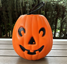 Smiling Pumpkin Jack O Lantern Halloween Blow Mold Orange Black Treat Bucket 11