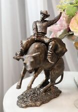 Old World Rustic Western Cowboy Riding A Rearing Angry Bull Rodeo Statue 10