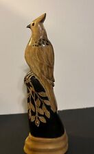 Vintage Carved Water Buffalo Horn Hand Carved Detailed Bird Sculpture Woodbase picture