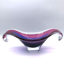 Signed Flygsfors Coquille Pink Bowl Mid Century Vintage Swedish Art Glass 10.5 picture