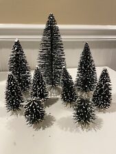 LOT OF 9 + 2 BOTTLE BRUSH FLOCKED CHRISTMAS TREES PLASTIC STANDS ~ MIXED SIZES picture