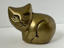 Vintage Brass Cat Figurine/Paperweight ~ 3” Kitten Sculpture MCM picture