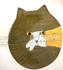 Vintage Estate Brown Cat Wicked Eyes Yellow Wall Hanging Plate 14x13 Large picture