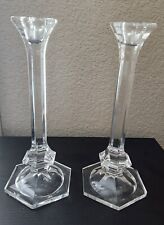Vintage Crystal Tall Taper Candlestick Holders, Art Deco Crystal Candle Holders picture