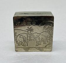 Vintage 1960s Chinese Stainless Travel Inkwell Trinket Box Carved Elegants Art O picture