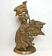 Vintage Solid Brass Angel Blowing Horn Taper Candle Holder 8 1/4