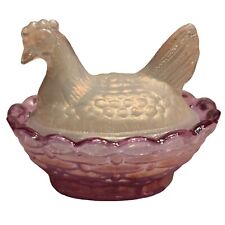 Vintage Boyd Hen on Nest Glass Salt Cellar Chick Chicken Mismatched Dish picture