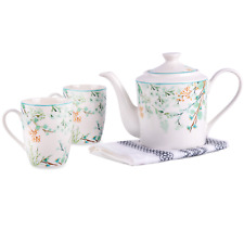 Botanical Garden Porcelain Teapot & Teacup Set. Bone China Tea Set for 2. picture