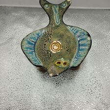 VTG Cast Iron Ceramic Hand Painted Colorful Fish 3 Legged Spoon Rest W/ SAX Engr picture