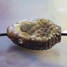Snake Head Bead Carved Black Mother-of-Pearl Shell Sapphire Gemstone Eyes 3.79g picture