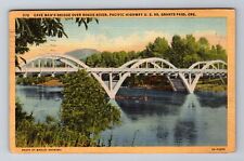 Grant's Pass OR-Oregon, Cave Man's Bridge, Rogue River, Vintage c1944 Postcard picture
