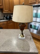 70's-80's Amber Glass and Brass  Body Table Lamp w/Marble Base and Brown Shade picture