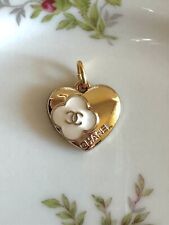 White and Gold Designer CC Heart Clover Zip Pull Button Stamped Charm picture
