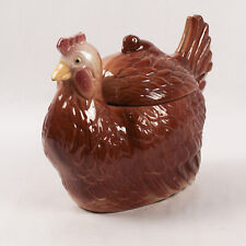 Vintage Fapco Brown Painted Ceramic Hen Cookie Jar Country Farmhouse USA picture