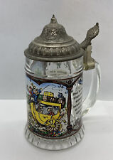 German BMF Beer Stein Painted Glass Silver Plate Lidded Mug W. Germany Carriage picture