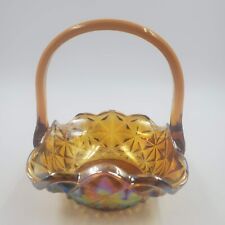 Vintage Indiana Glass Monticello Basket Amber Carnival Glass Handle 7