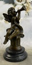 100% Pure Bronze beauty Angel Hand Hold musical instrument Statue Figurine Deal picture