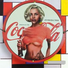 COCA COLA DRINK PORCELAIN PINUP BABE SODA BEVERAGE GAS PUMP OIL MANCAVE AD SIGN picture