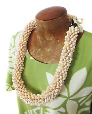 Vintage Style Hawaiian Thick Light Beige Cowrie Sea Shell Lei Necklace 30