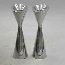VTG MCM Nambe Studio Flare Candle Stick Holders #6045 Signed Mid Century Style picture
